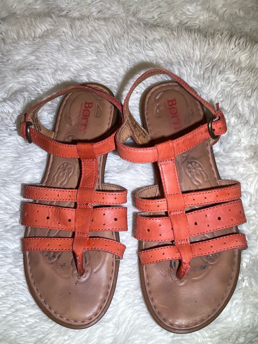Born Coral-Orange Leather Strappy Women's Sandals size 6